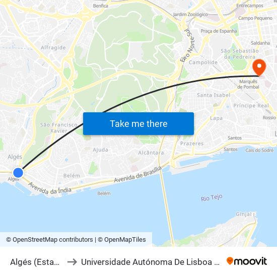 Algés (Estação) P2 to Universidade Autónoma De Lisboa Luís De Camões map