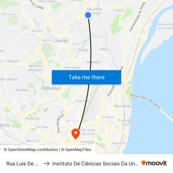 Rua Luís De Camões 1 to Instituto De Ciências Sociais Da Universidade De Lisboa map