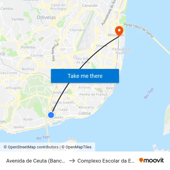 Avenida de Ceuta (Banco Alimentar) to Complexo Escolar da ESTeSL / ESEL map