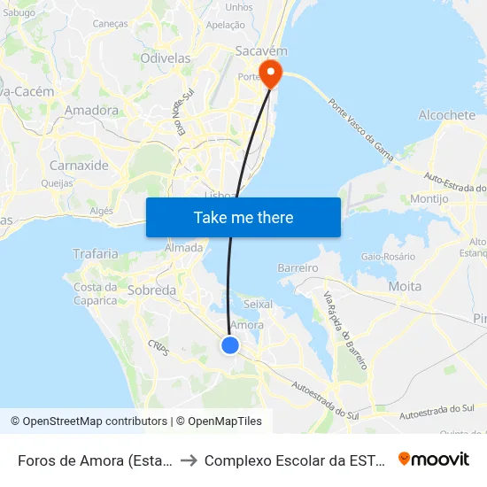Foros de Amora (Estação) P0 to Complexo Escolar da ESTeSL / ESEL map