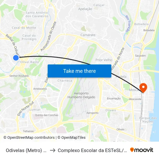 Odivelas (Metro) P10 to Complexo Escolar da ESTeSL / ESEL map