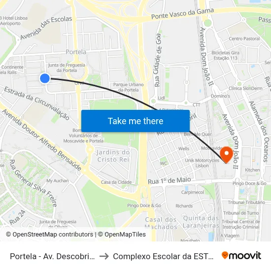 Portela - Av. Descobrimentos to Complexo Escolar da ESTeSL / ESEL map