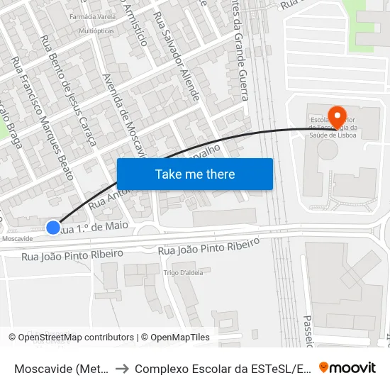 Moscavide (Metro) to Complexo Escolar da ESTeSL / ESEL map