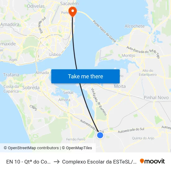 EN 10 - Qtª do Conde to Complexo Escolar da ESTeSL / ESEL map