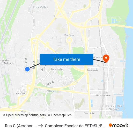 Rua C (Aeroporto) to Complexo Escolar da ESTeSL / ESEL map