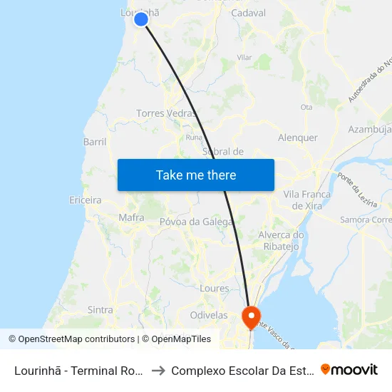 Lourinhã - Terminal Rodoviário to Complexo Escolar Da Estesl / Esel map