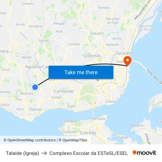 Talaíde (Igreja) to Complexo Escolar da ESTeSL / ESEL map