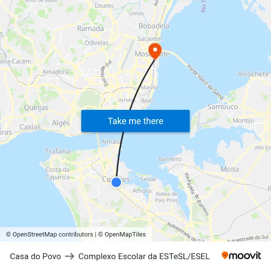 Casa do Povo to Complexo Escolar da ESTeSL / ESEL map