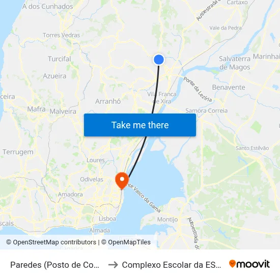 Paredes (Posto de Combustível) to Complexo Escolar da ESTeSL / ESEL map