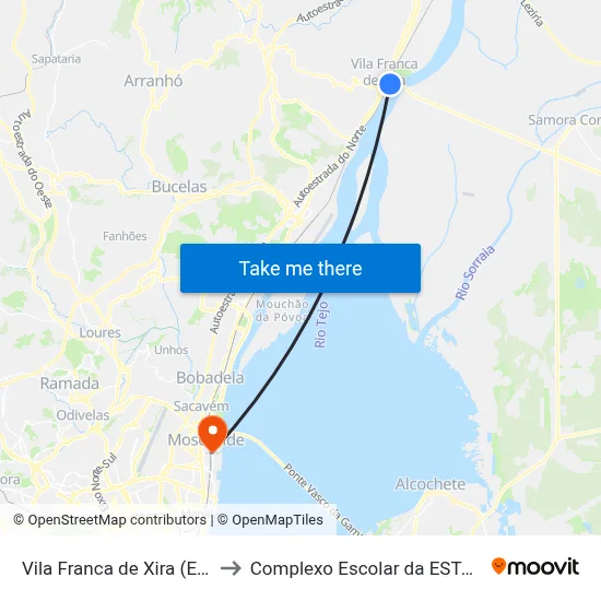 Vila Franca de Xira (Estação) to Complexo Escolar da ESTeSL / ESEL map