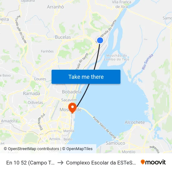 En 10 52 (Campo Ténis) to Complexo Escolar da ESTeSL / ESEL map