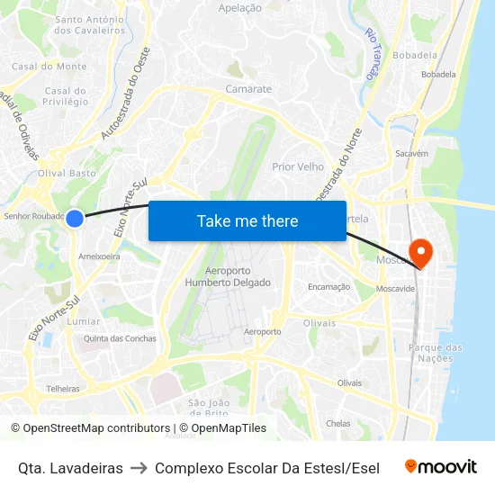 Qta. Lavadeiras to Complexo Escolar Da Estesl / Esel map