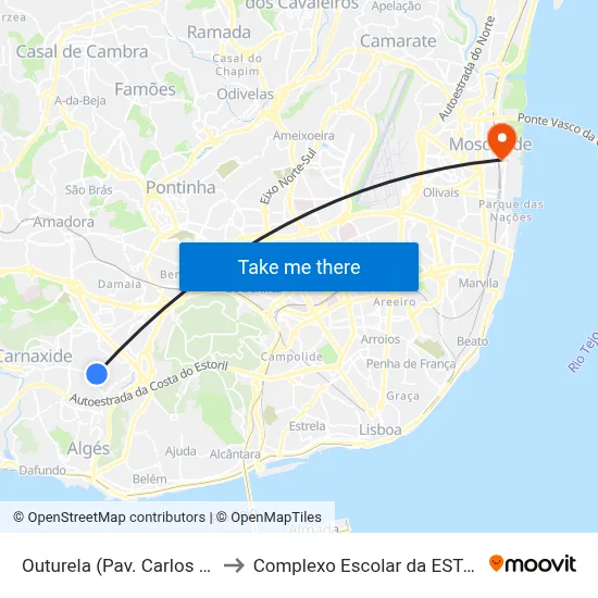 Outurela (Pav. Carlos Queiroz) to Complexo Escolar da ESTeSL / ESEL map