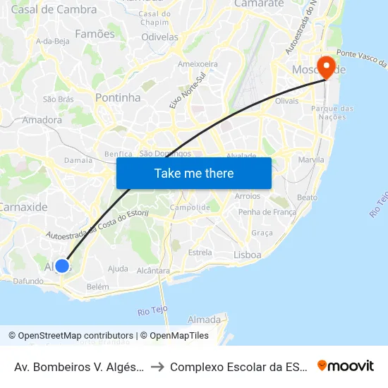 Av. Bombeiros V. Algés (Cinema) to Complexo Escolar da ESTeSL / ESEL map