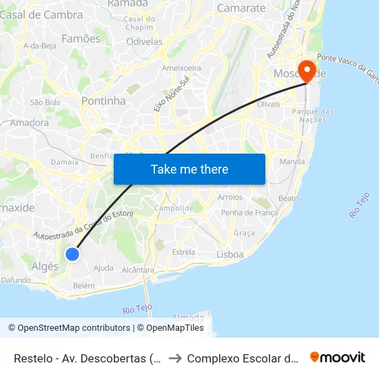 Restelo - Av. Descobertas (Hosp. S. F. Xavier) to Complexo Escolar da ESTeSL / ESEL map