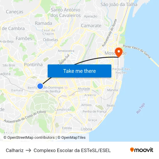 Calhariz to Complexo Escolar da ESTeSL / ESEL map