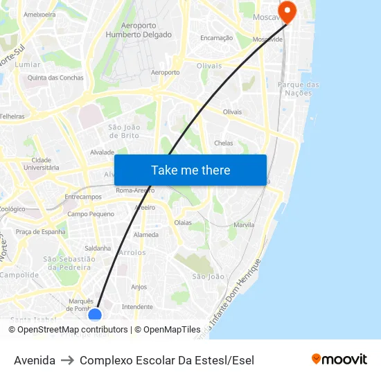 Avenida to Complexo Escolar Da Estesl / Esel map
