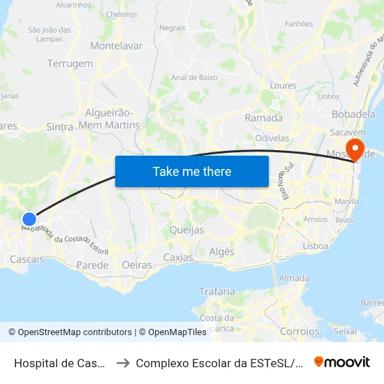 Hospital de Cascais to Complexo Escolar da ESTeSL / ESEL map