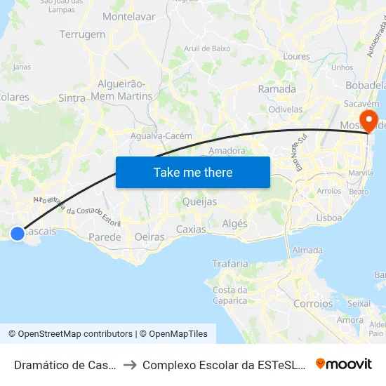 Dramático de Cascais to Complexo Escolar da ESTeSL / ESEL map