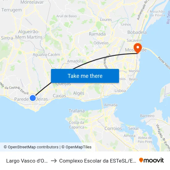 Largo Vasco d'Orey to Complexo Escolar da ESTeSL / ESEL map