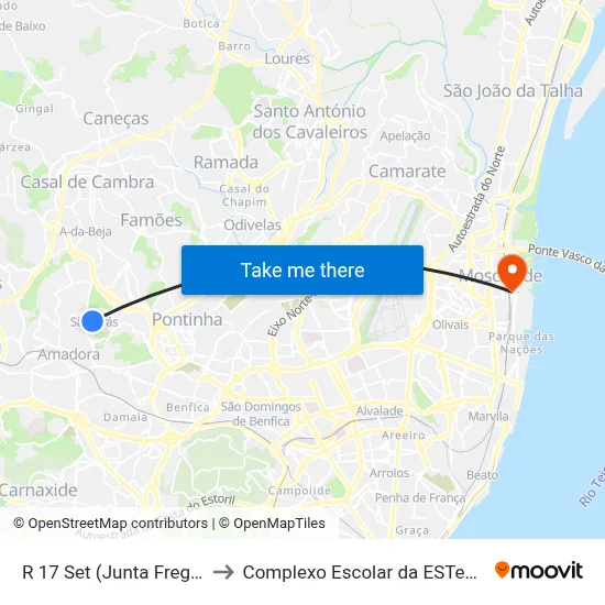 R 17 Set (Junta Freguesia) to Complexo Escolar da ESTeSL / ESEL map