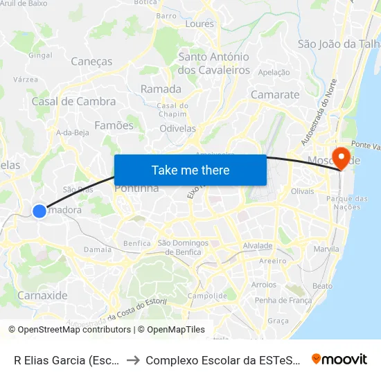 R Elias Garcia (Escolas) to Complexo Escolar da ESTeSL / ESEL map