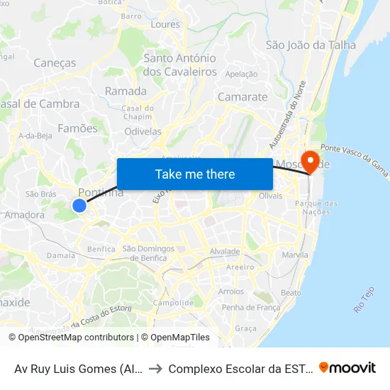 Av Ruy Luis Gomes (Alfornelos) to Complexo Escolar da ESTeSL / ESEL map
