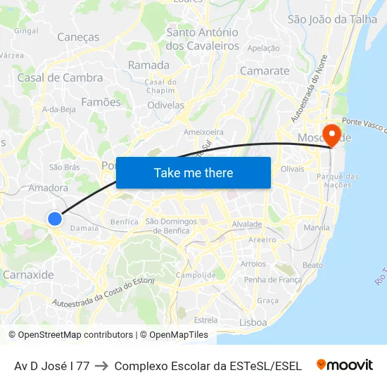 Av D José I 77 to Complexo Escolar da ESTeSL / ESEL map