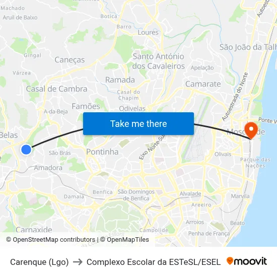 Carenque (Lgo) to Complexo Escolar da ESTeSL / ESEL map