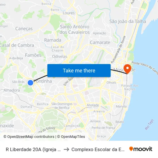 R Liberdade 20A (Igreja Evangélica) to Complexo Escolar da ESTeSL / ESEL map