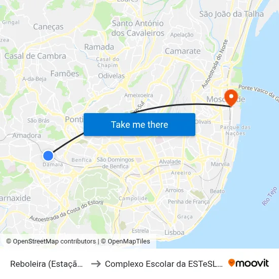 Reboleira (Estação) P2 to Complexo Escolar da ESTeSL / ESEL map