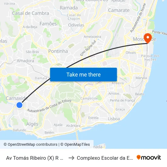 Av Tomás Ribeiro (X) R C Wallenstein to Complexo Escolar da ESTeSL / ESEL map