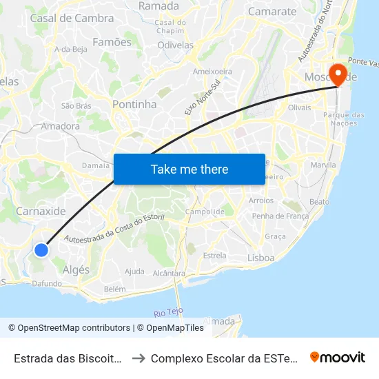 Estrada das Biscoiteiras 8 to Complexo Escolar da ESTeSL / ESEL map