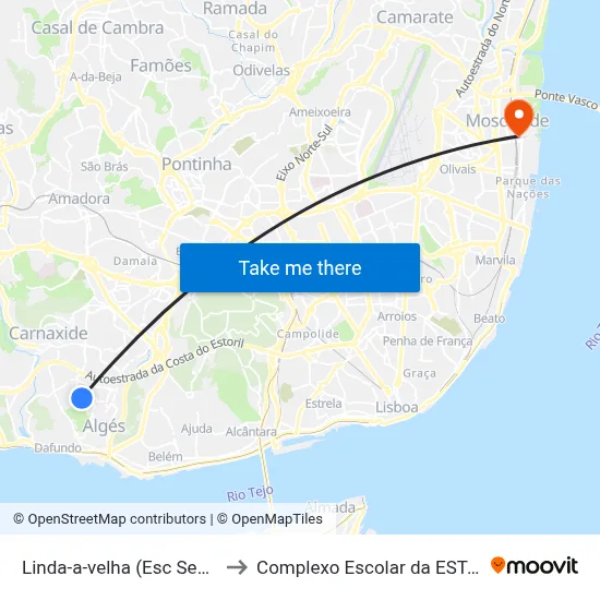 Linda-a-velha (Esc Secundária) to Complexo Escolar da ESTeSL / ESEL map