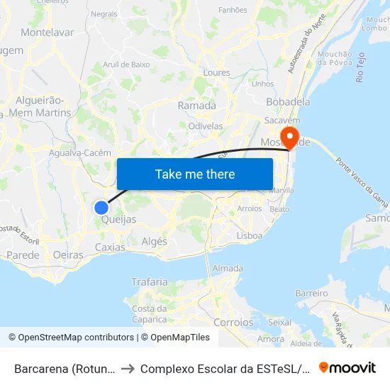 Barcarena (Rotunda) to Complexo Escolar da ESTeSL / ESEL map