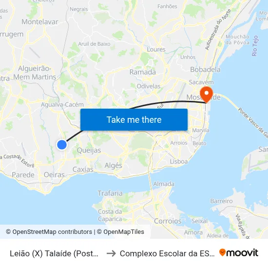 Leião (X) Talaíde (Posto Combust) to Complexo Escolar da ESTeSL / ESEL map