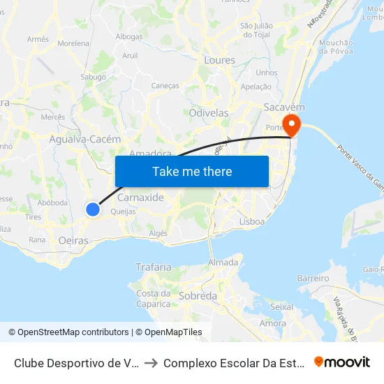 Clube Desportivo De Vila Fria to Complexo Escolar Da Estesl / Esel map