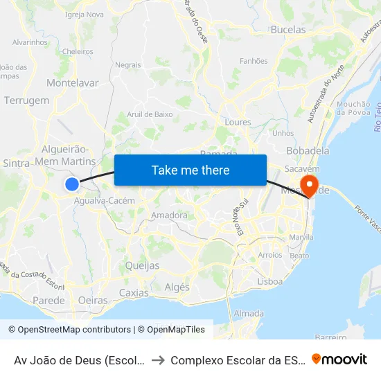 Av João de Deus (Escola Primária) to Complexo Escolar da ESTeSL / ESEL map