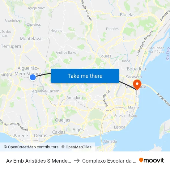 Av Emb Aristídes S Mendes (Fte Finanças) to Complexo Escolar da ESTeSL / ESEL map