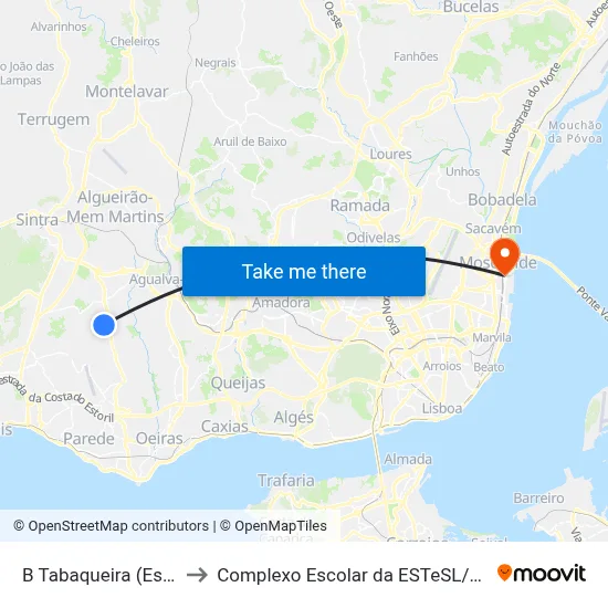B Tabaqueira (Estat) to Complexo Escolar da ESTeSL / ESEL map