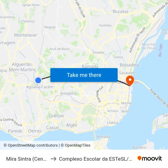 Mira Sintra (Centro) to Complexo Escolar da ESTeSL / ESEL map