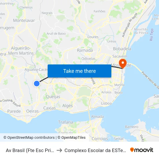 Av Brasil (Fte Esc Primária) to Complexo Escolar da ESTeSL / ESEL map