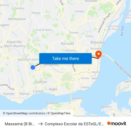 Massamá (B Bico) to Complexo Escolar da ESTeSL / ESEL map