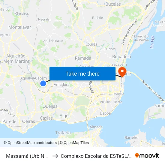 Massamá (Urb Norte) to Complexo Escolar da ESTeSL / ESEL map