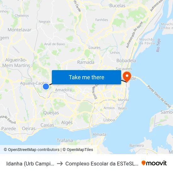Idanha (Urb Campinas) to Complexo Escolar da ESTeSL / ESEL map