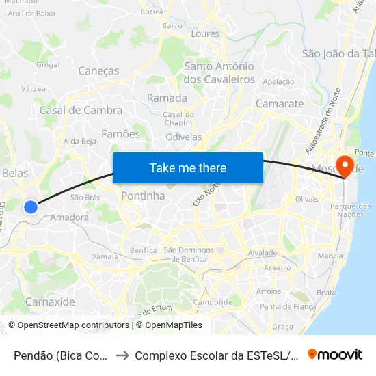 Pendão (Bica Costa) to Complexo Escolar da ESTeSL / ESEL map