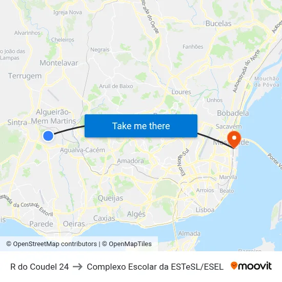 R do Coudel 24 to Complexo Escolar da ESTeSL / ESEL map