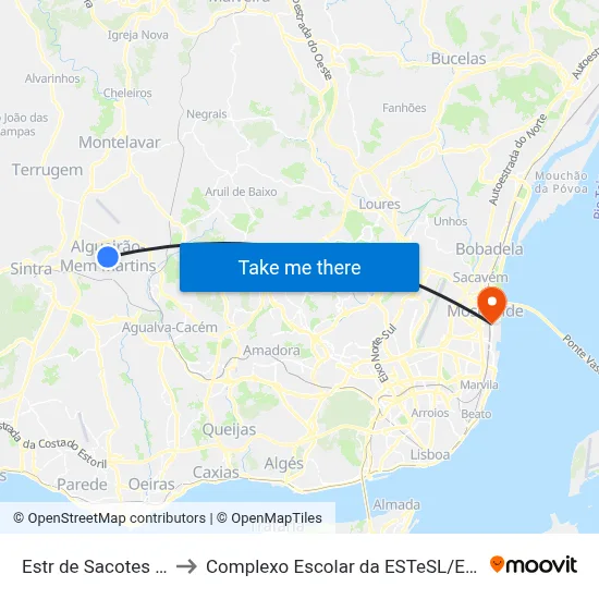Estr de Sacotes 34 to Complexo Escolar da ESTeSL / ESEL map