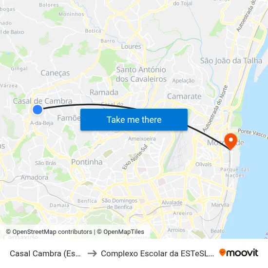 Casal Cambra (Escola) to Complexo Escolar da ESTeSL / ESEL map