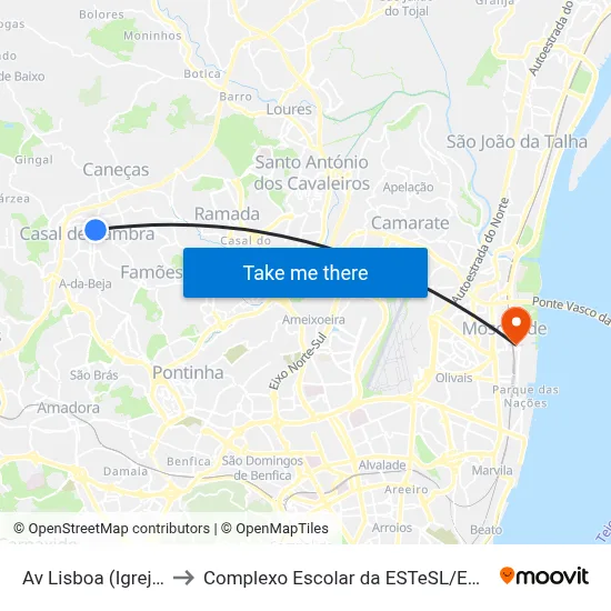 Av Lisboa (Igreja) to Complexo Escolar da ESTeSL / ESEL map